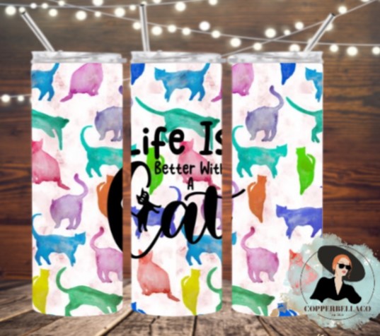 Life is Better with a Cat Tumbler - 20oz Skinny Stainless Steel Tumbler