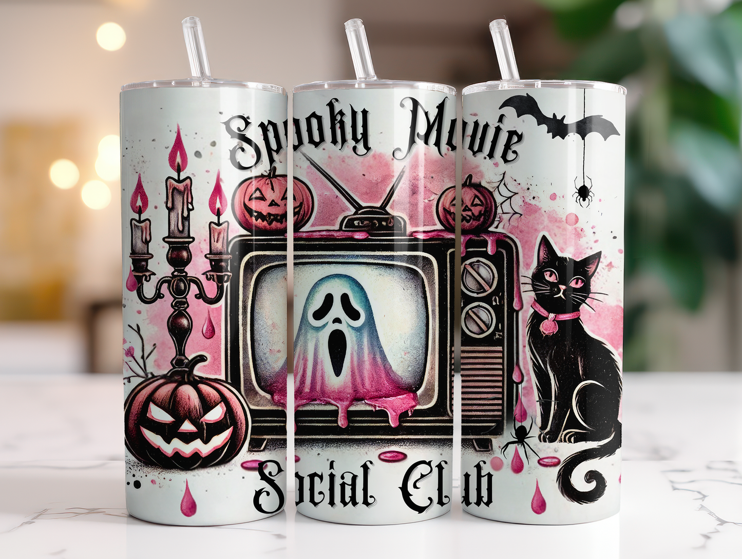 Spooky Movie Social Club- 20oz Skinny Stainless Steel Tumbler