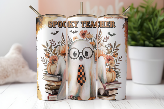 Spooky Ghost Teacher- 20oz Skinny Stainless Steel Tumbler