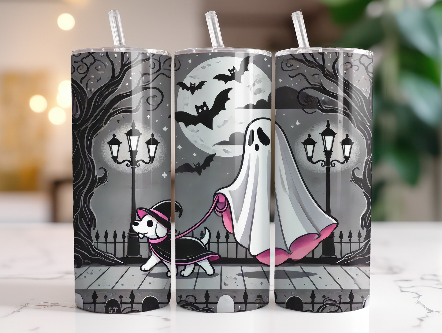 Ghost walking witch dog - 20oz Skinny Stainless Steel Tumbler